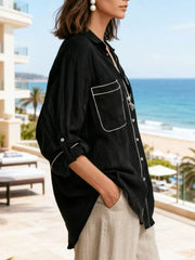 Chic Contrast Trim Long Sleeve Shirt