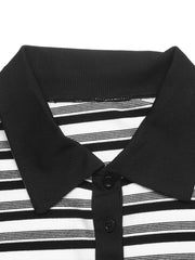 Striped Polo Collar Midi Dress in Black, product detail