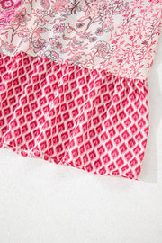 Printed tiered maxi skirt in dusty pink with floral and diamond patterns