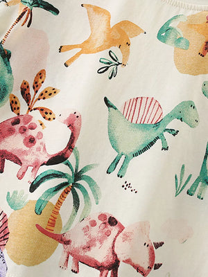 Baby t-shirt with a watercolor dinosaur print, crew neck, short sleeves, cotton blend.