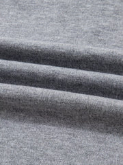 Gray ribbed V-neck sweater fabric detail