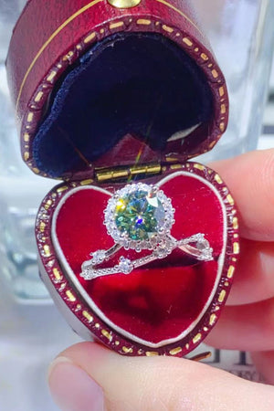 Celestial Halo Diamond Duo Ring in light green with a diamond halo and band.