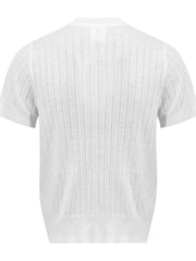 Men's Short Sleeve Ribbed Henley Top in Apricot, close-up detail
