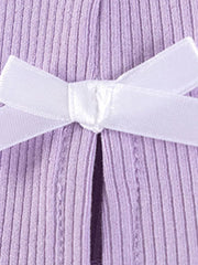 Children's Striped Ruffle Collar Top And Bow Flare Pants Set in Lavender, fabric detail