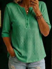 Full Size Waffle Knit Henley T-shirt Plus Size, fabric detail