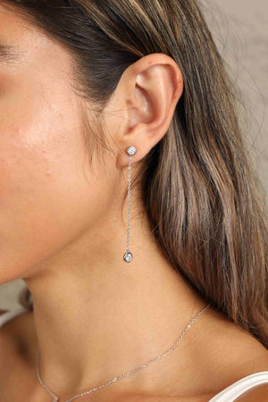 Silver chain drop earrings with two clear crystal accents.