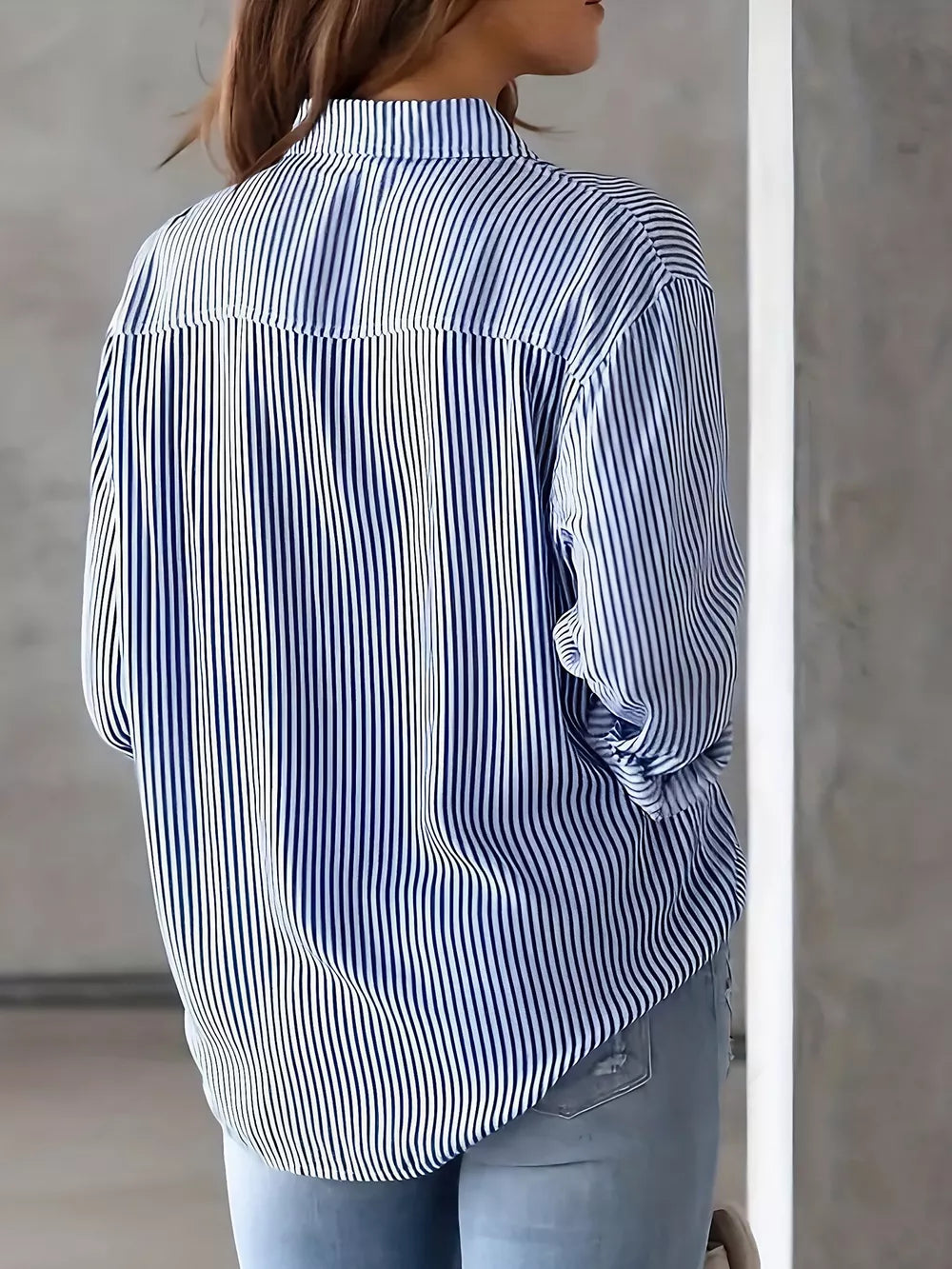Classic Striped Button-down Shirt in Black, back view