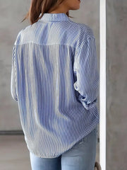 Classic Striped Button-down Shirt in Black, back view