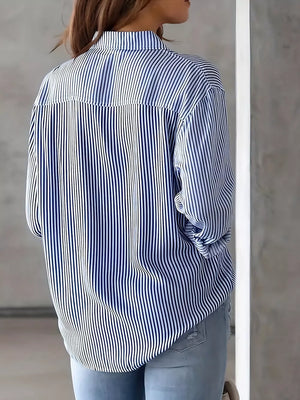 Classic Striped Button-down Shirt in Black, back view