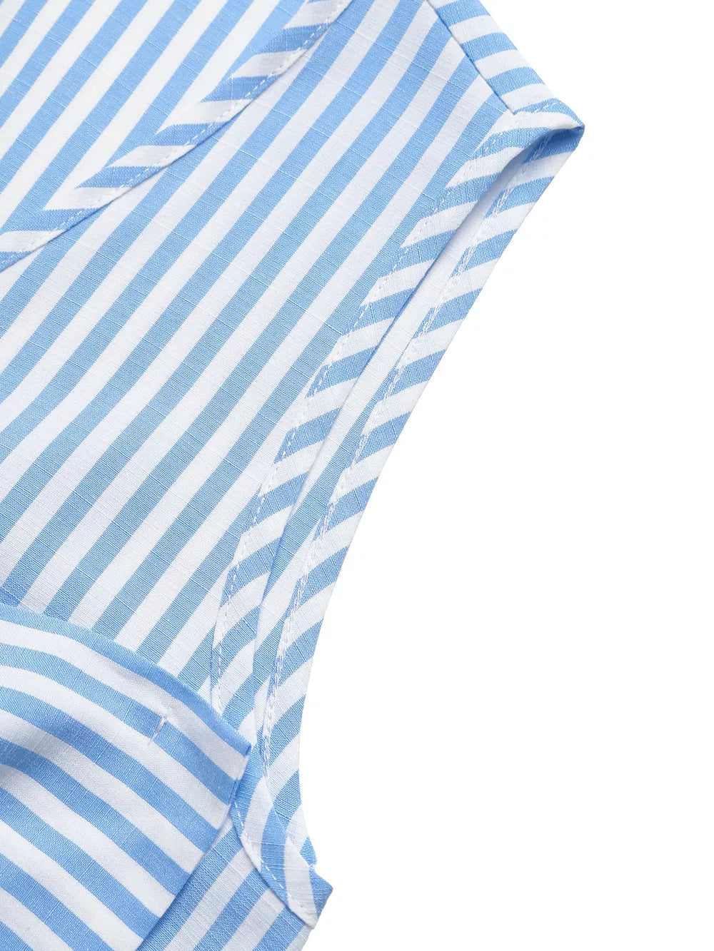 Blue and white striped two-piece set with a bow detail and V-neckline.
