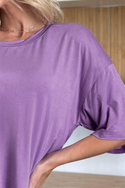 Lavender boxy dolman crop t-shirt with relaxed fit and crew neck.