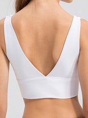 White backless crop top with V-neck and wide band
