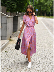 Floral Surplice Midi Dress With Tie Waist