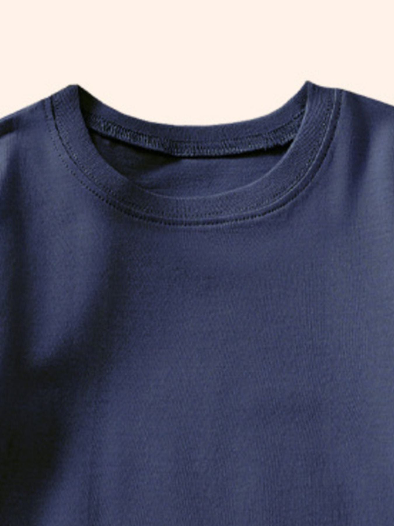 Dark navy cotton toddler crew-neck t-shirt with reinforced neckline stitching.