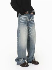 Men S Wide Leg Washed Jeans in Charcoal Gray, back view
