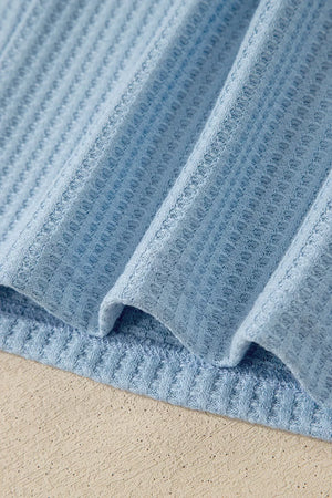 Waffle Knit Dolman Sleeve Loose Top in Light Blue, fit detail