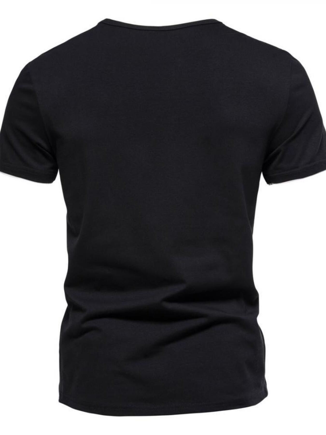 Black cotton slim fit tee with notched V-neck