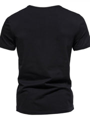 Black cotton slim fit tee with notched V-neck