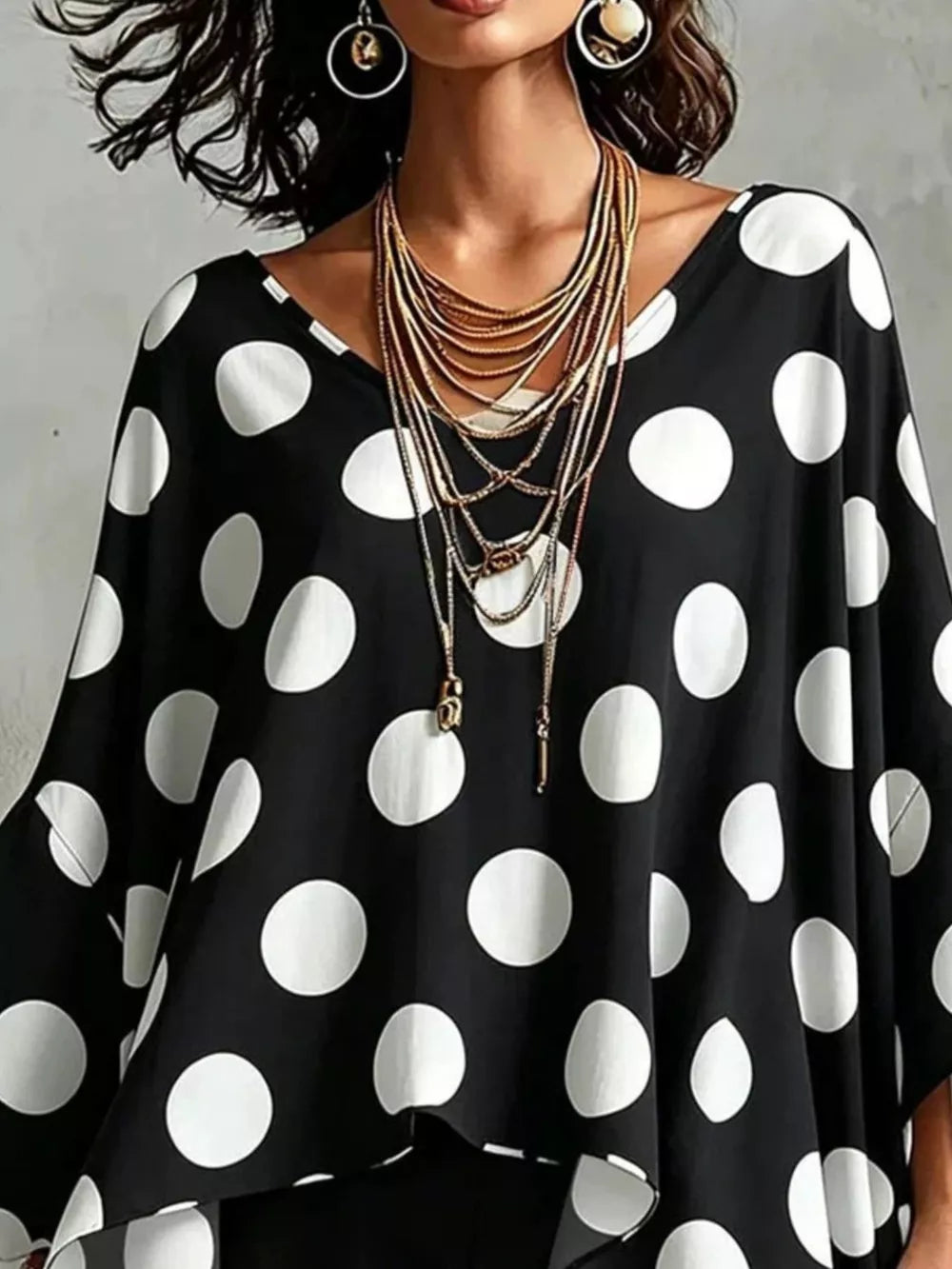 Polka Dot Asymmetrical Hem Blouse, product detail