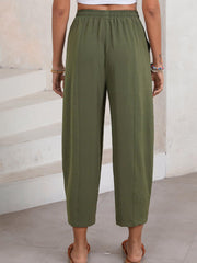 Textured seamed balloon crop trousers in Army Green with elastic waist