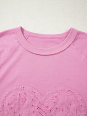 Pink cotton crew-neck sweatshirt with embroidered heart detail