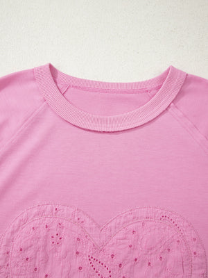 Pink cotton crew-neck sweatshirt with embroidered heart detail