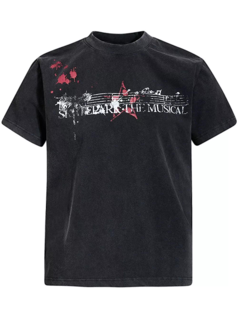 Crew-neck Graphic Short-sleeve Top in Black, front view