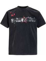 Crew-neck Graphic Short-sleeve Top in Black, front view