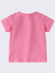 Pink cotton t-shirt for kids with short sleeves and crew neck.