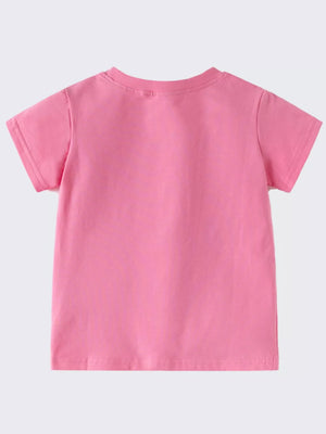 Pink cotton t-shirt for kids with short sleeves and crew neck.