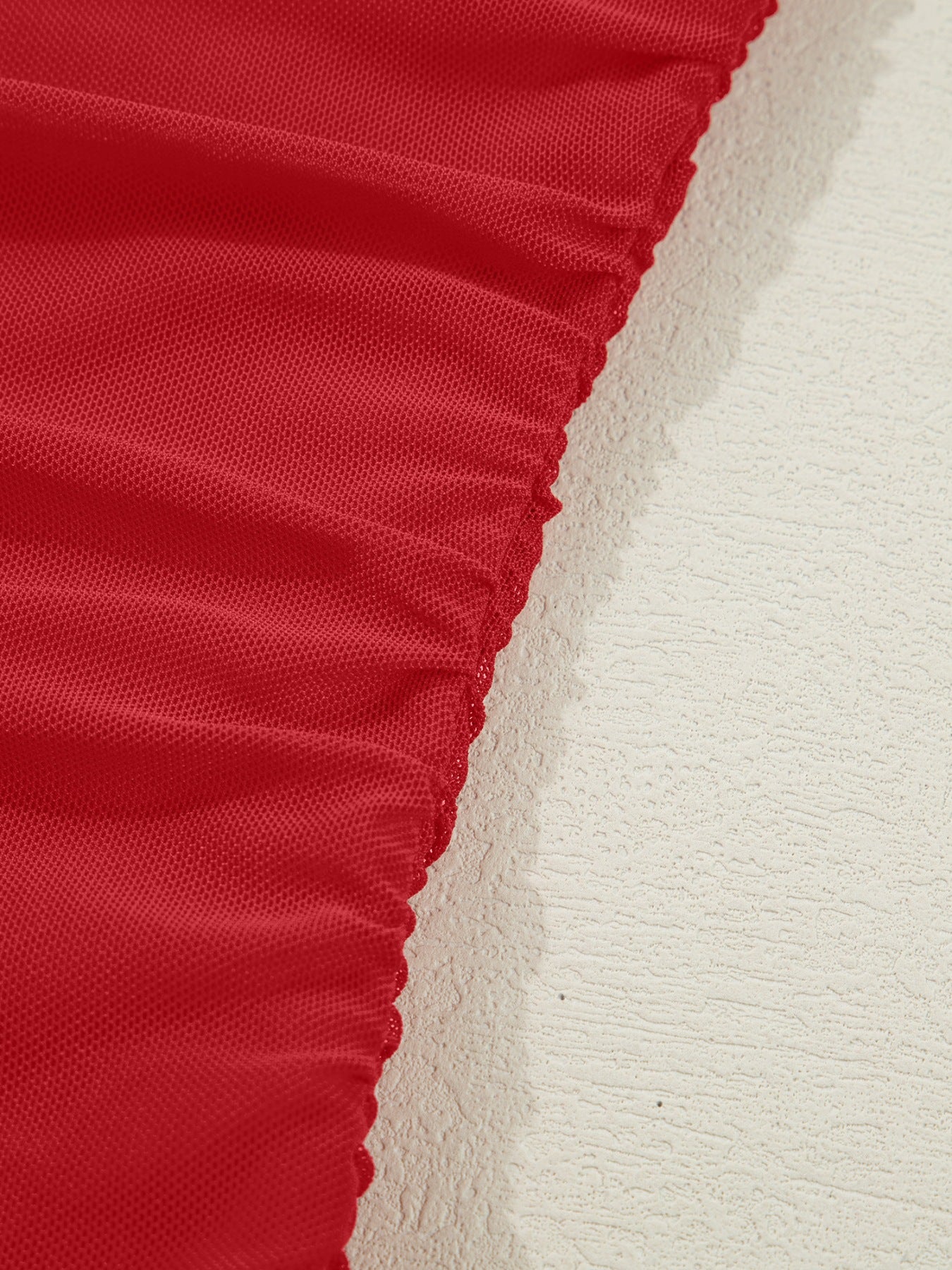 Deep red sheer mesh patchwork maternity blouse with ruched detail.