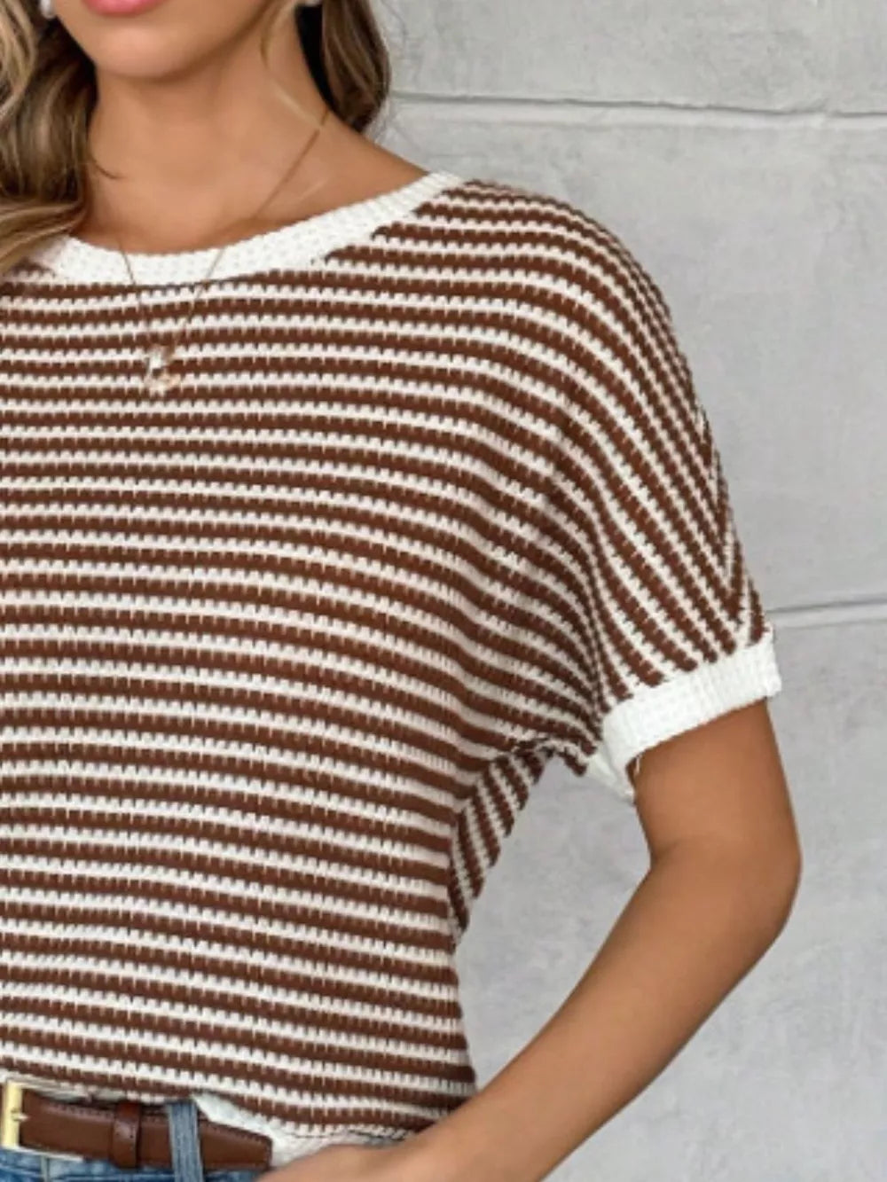 Striped Knit Relaxed Fit T-shirt in Blue, alternate angle