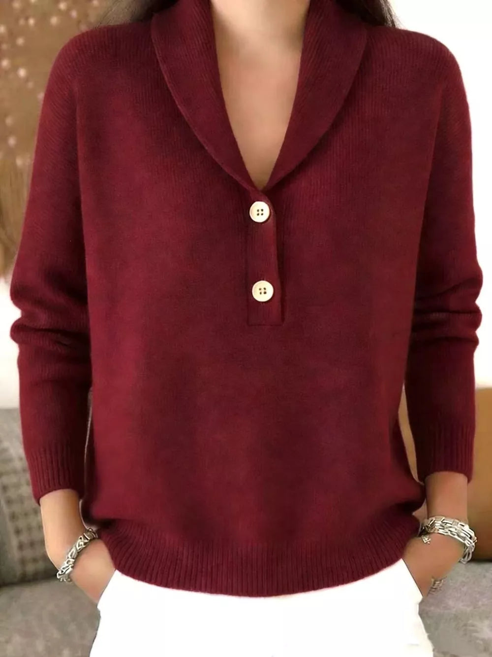Button Detail Long Sleeve Sweater in Navy Blue, view 11