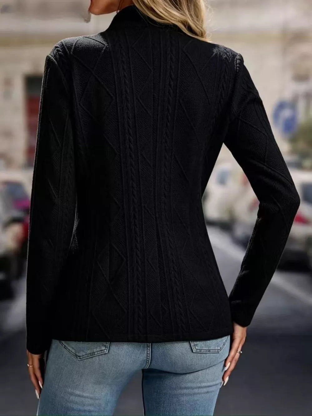 Textured Open Front Blazer in White, fit detail