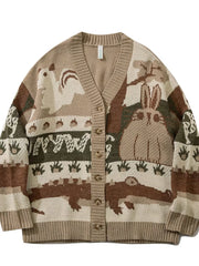 Men's Woodland Critter Knit Cardigan in Khaki, front view