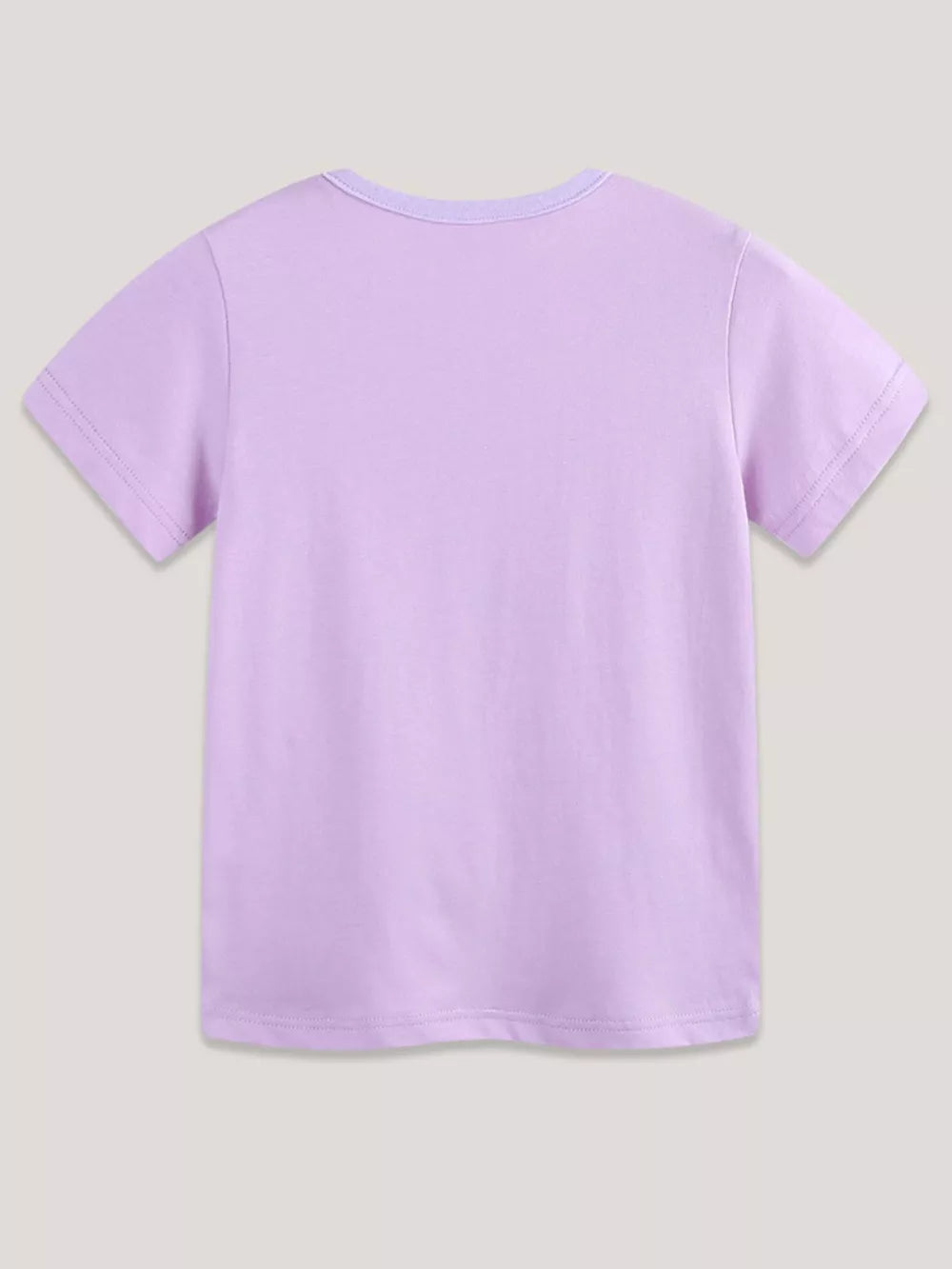 Toddler lilac cotton t-shirt with crew neck and short sleeves.