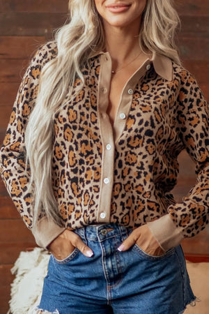 Leopard cardigan with hip-length and button-front