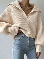 Oversized Collar Ribbed Cropped Sweater in Gray, side view