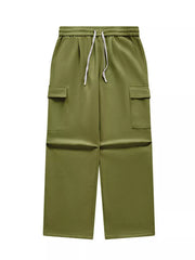 Men's relaxed fit moss cargo pants with drawstring waist and flap pockets
