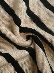 Nautical stripe acrylic sweater in pastel yellow with button shoulder detail.