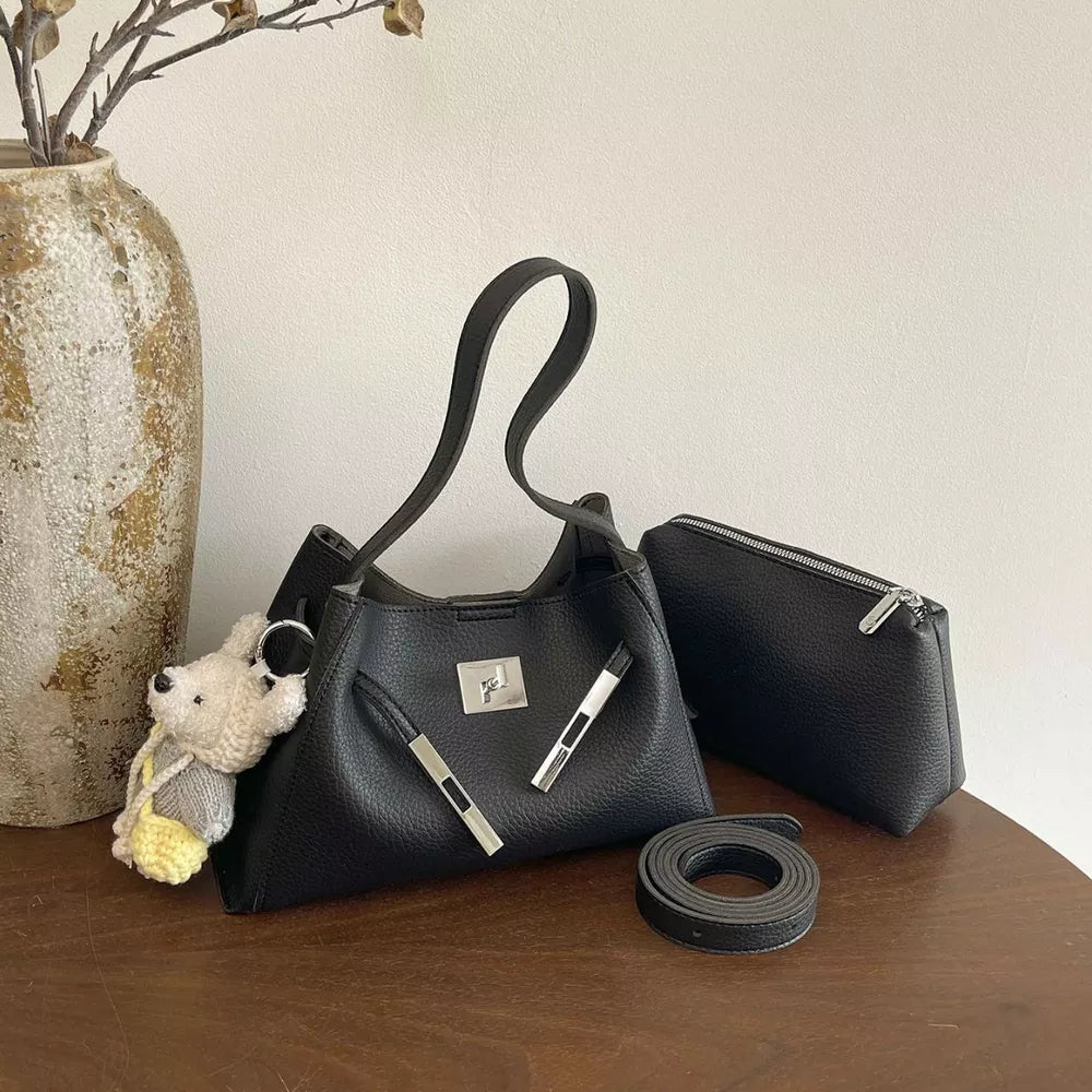 Lock Detail Crossbody Bag in Black, side view