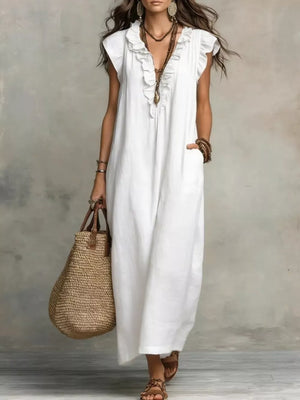 Ruffled V-neck Maxi Dress, front view