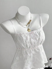 Lace Detail Eyelet Cami And Shorts Set, front view