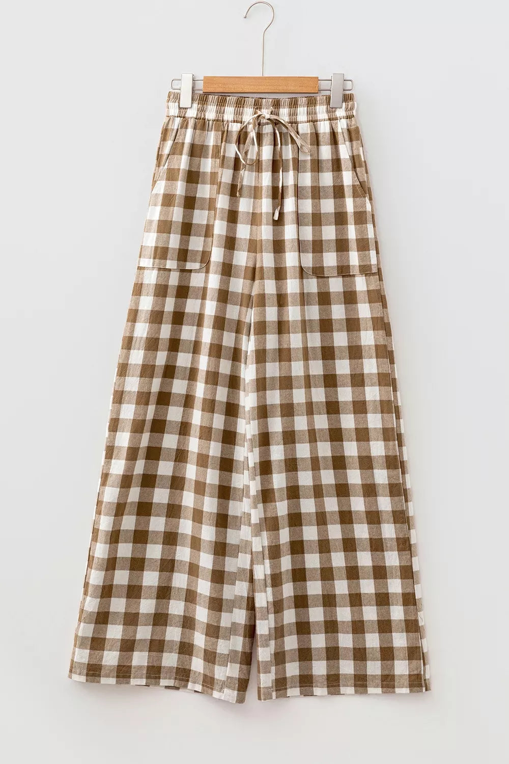 Gingham Plaid Tie Elastic Waist Shift Pants, back view
