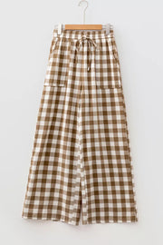 Gingham Plaid Tie Elastic Waist Shift Pants, back view