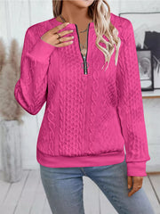 Chic Cable Texture Quarter-zip Sweatshirt in Blue, product detail