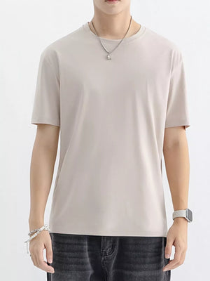 Men's Apricot Cotton Crew Neck T-Shirt with short sleeves.