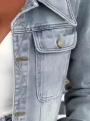 Full Size Chic Cropped Denim Jacket in Light Blue, model styling view
