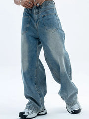 Men S Vintage Wash Wide Leg Jeans in Blue, side view