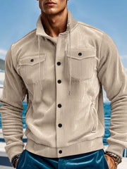 Casual Corduroy Jacket With Flap Pockets
